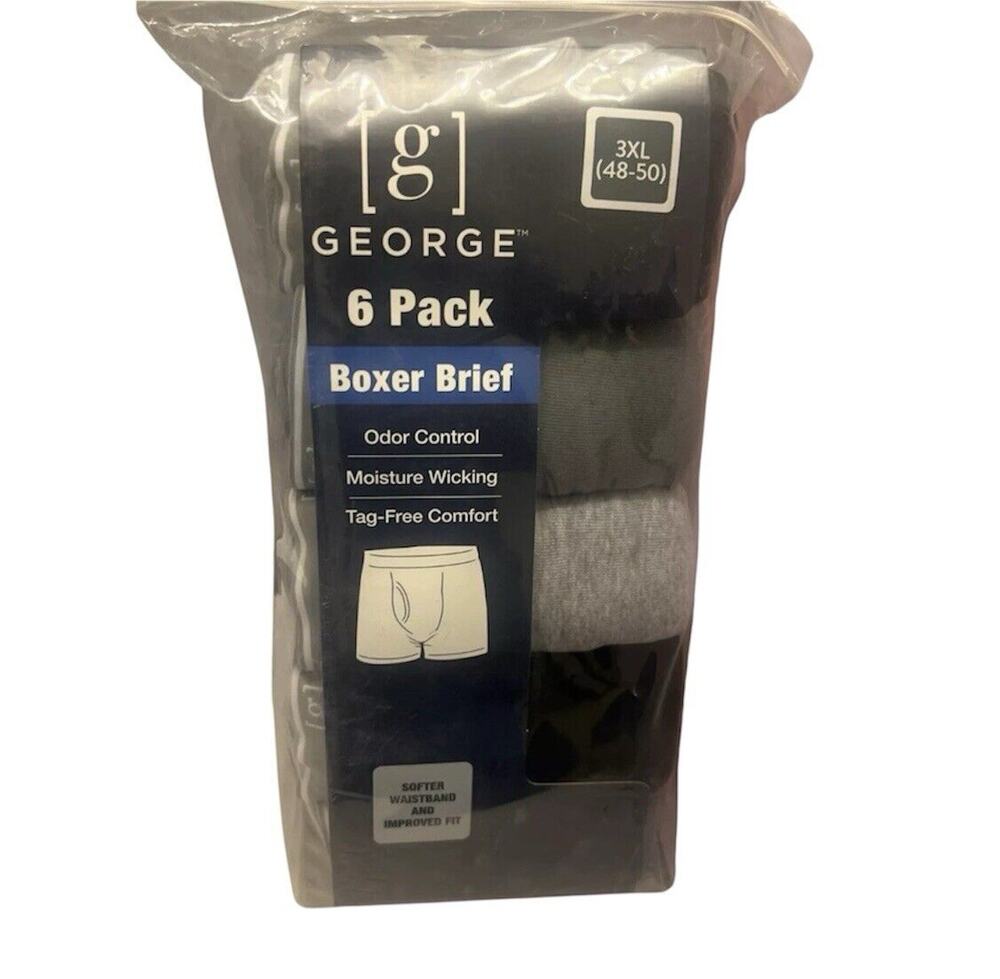 George Men Boxer Briefs Underwear Size 3XL 6 Pack Tag Free Comfort Softer New